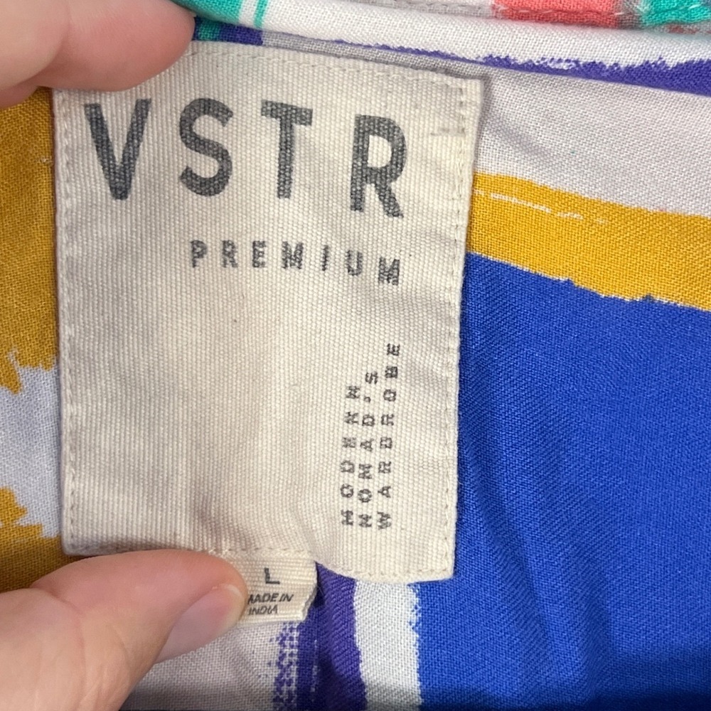 VSTR Mens Colorful Yellow Blue Tropical Button Up Shirt Vacation 90s Retro Large - Picture 3 of 5